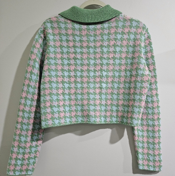 Zara Green and Cream Houndstooth Cardigan - Picture 9 of 11
